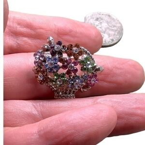 Silver tone cubic zirconia 1” brooch